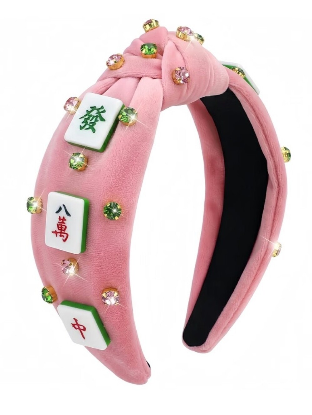 Pink Mahjong Knotted Headband Rhinestone Crystal Embellished 
